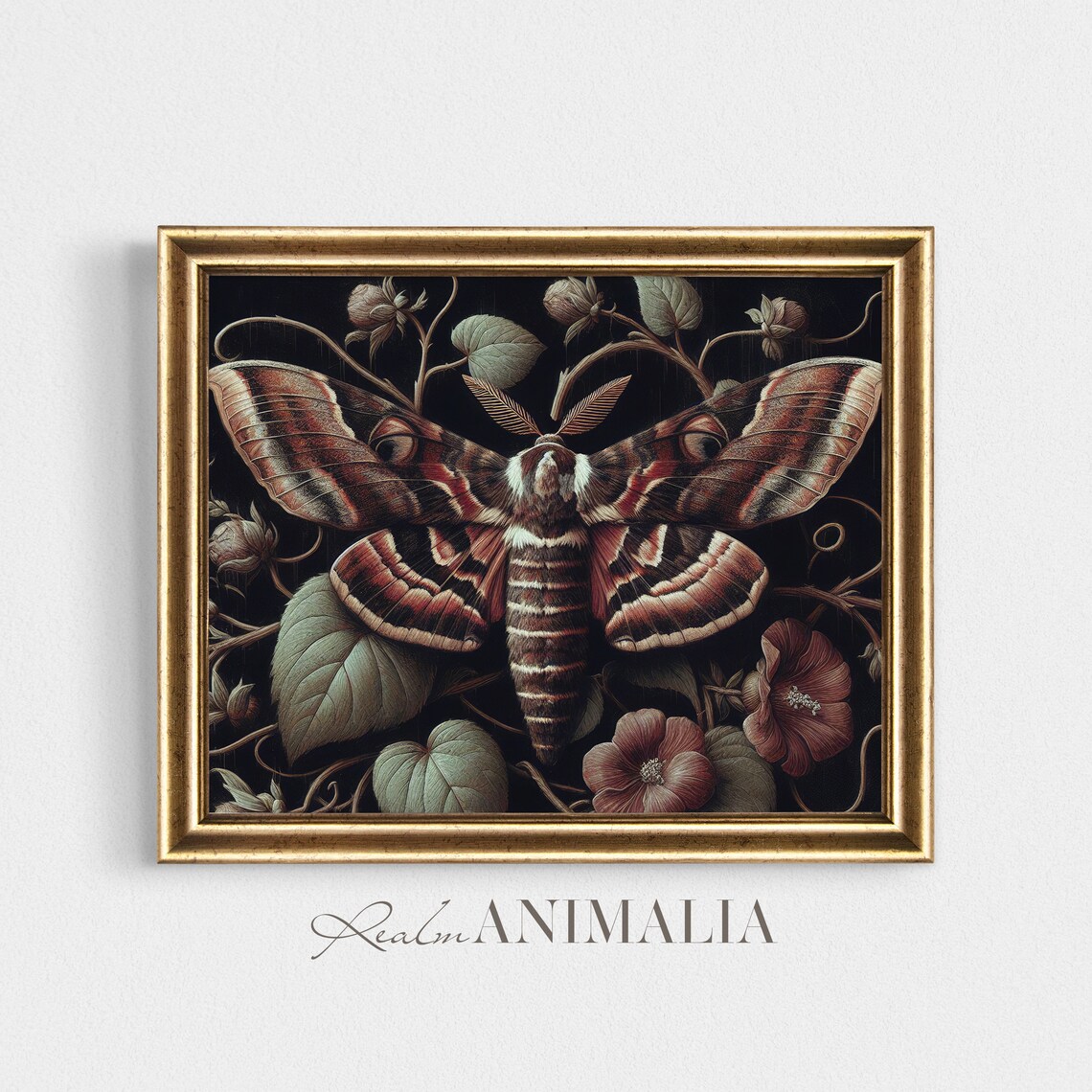 Dark Academia Moth Oil Painting Moody Botanical Rust Red Wings Vintage Poster - Image 4