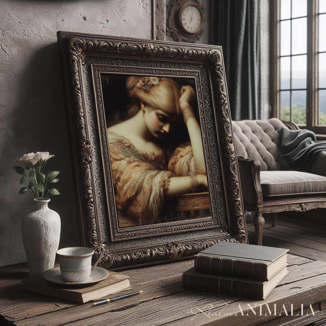 Vintage Female Portrait Painting Moody Female Portrait Wall Art Antique Style Victorian Portraiture Dark Academia Prints Hu005 - Image 2