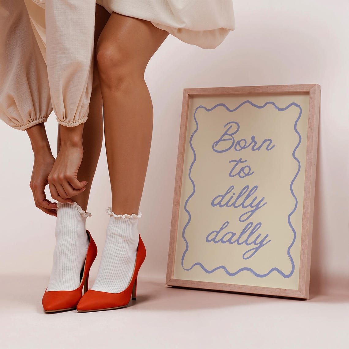Born To Dilly Dally Dreamy Blue Script Whimsical Quote Poster