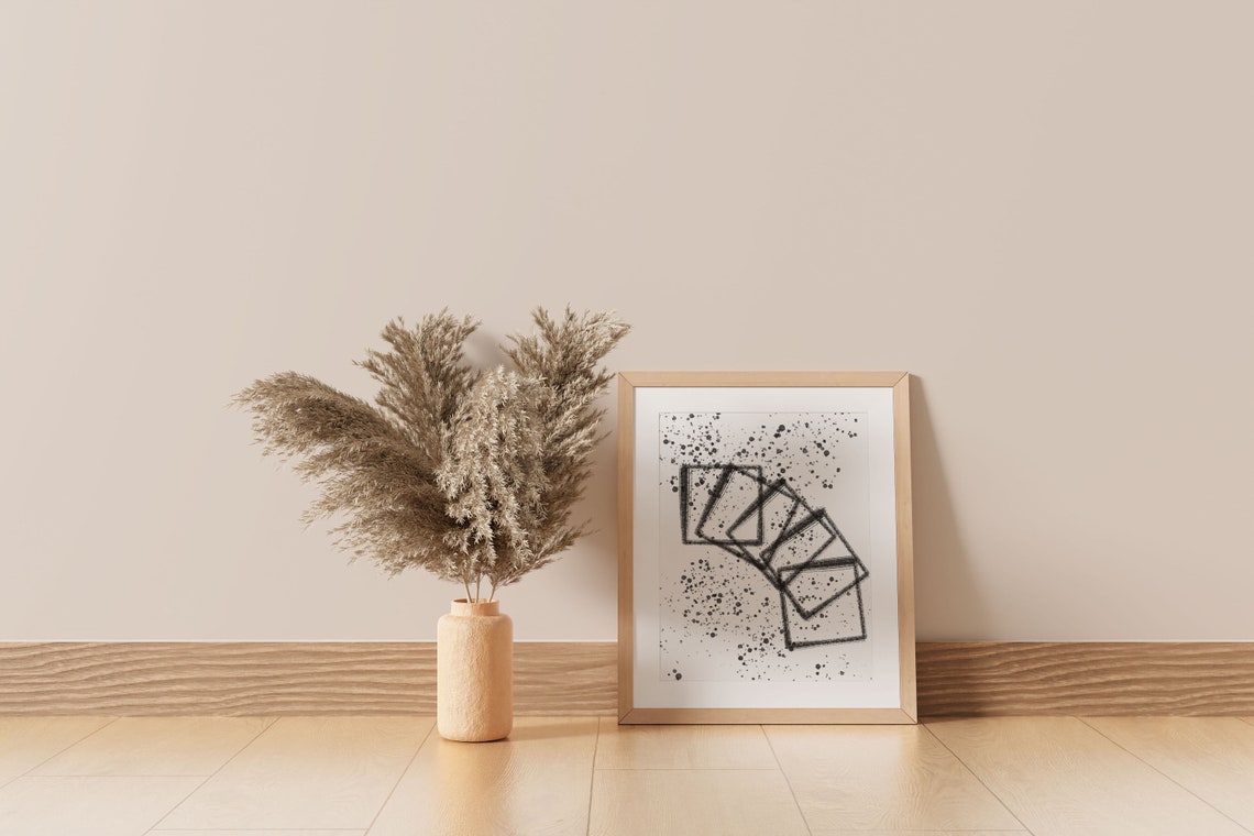 Tumbling Black Blocks Ink Splatter Abstract Minimalist Poster
