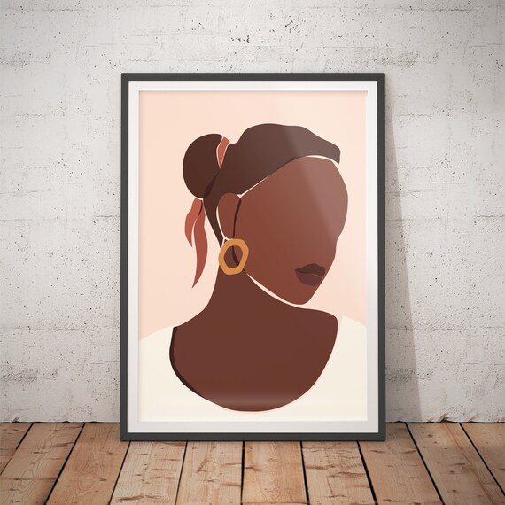 Black Woman with Gold Hoop Earring Profile Portrait Art Poster