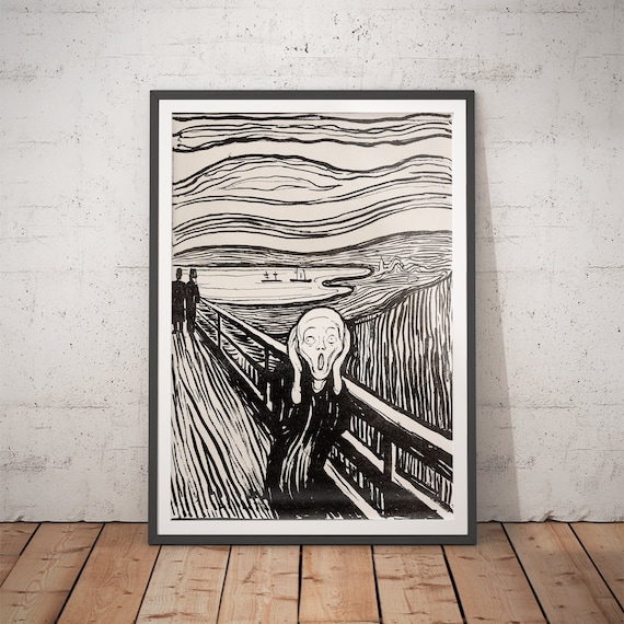 Edvard Munch The Scream Black and White Lithograph Art Poster