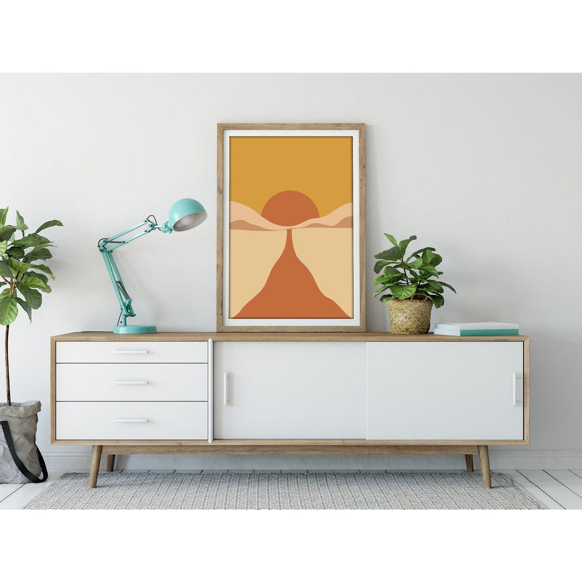 Golden Sun Setting Over Desert Dunes Mid Century Boho Art Poster - Image 2