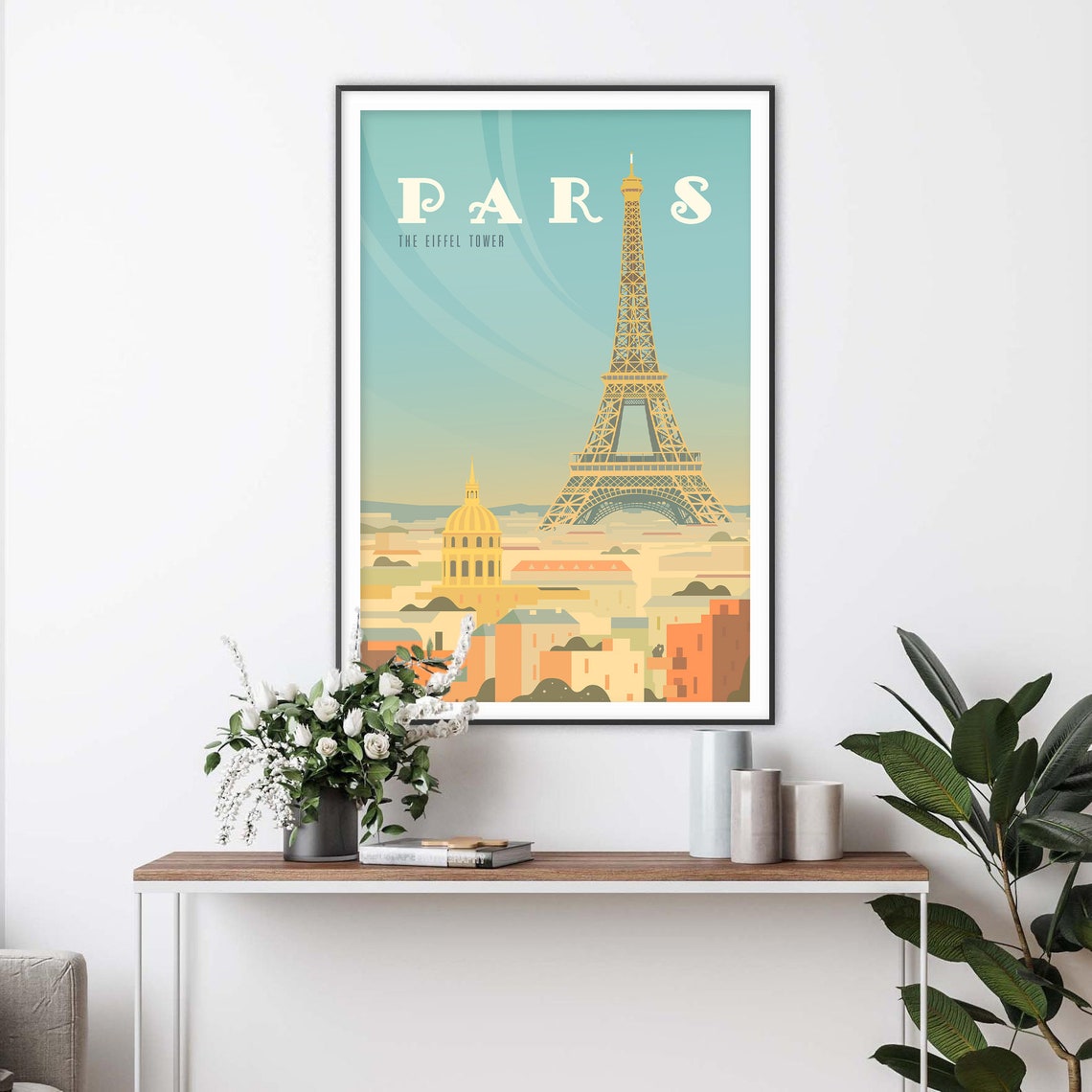 Paris France Eiffel Tower Cityscape Retro Style Travel Poster - Image 2