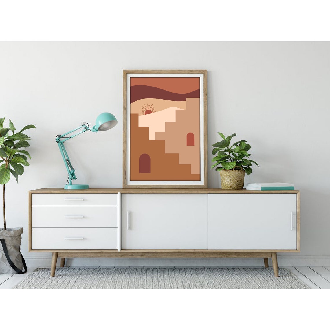 Terracotta Pueblo Steps with Small Sun Southwest Desert Scene Poster - Image 3