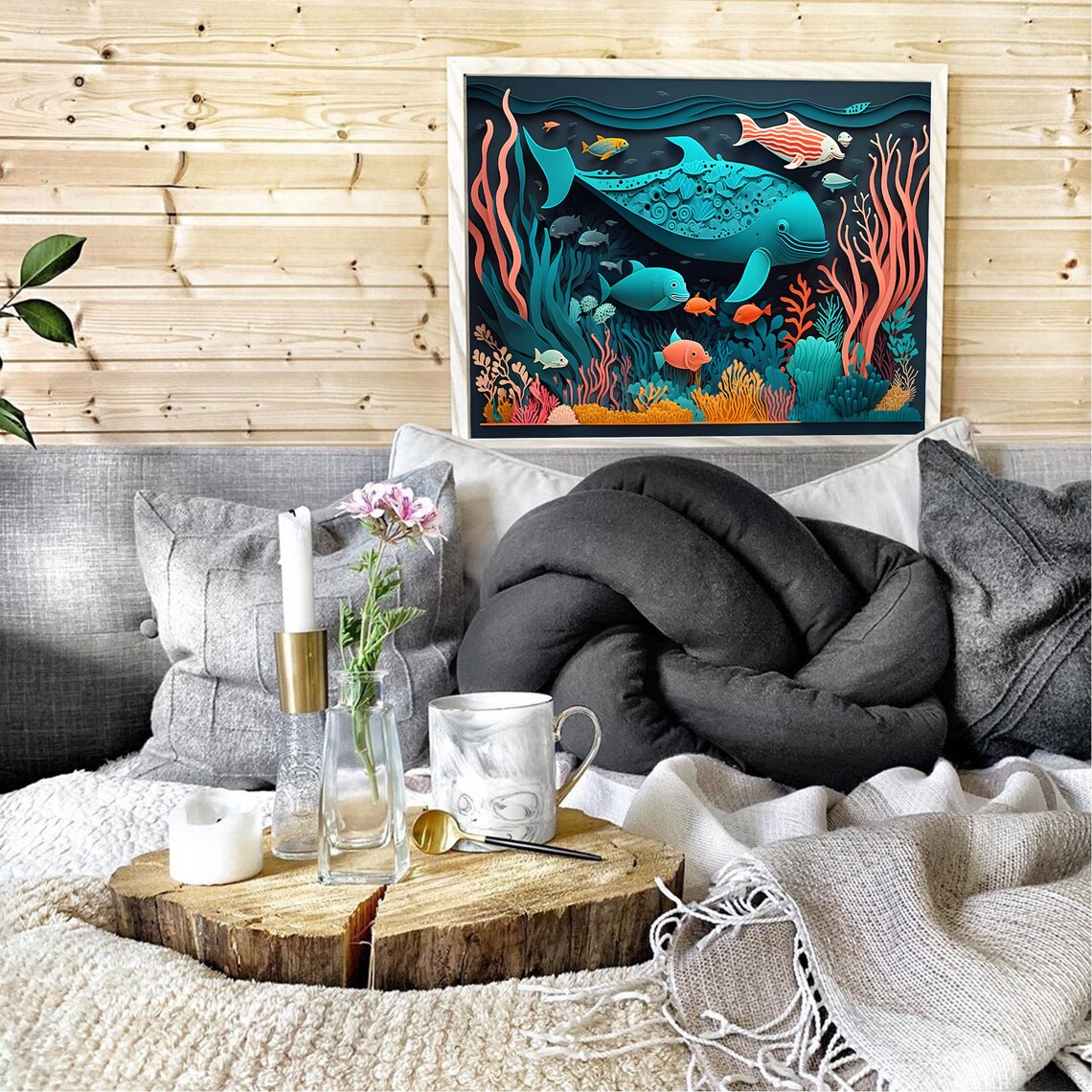 Whale Nursery Art Paper Cut Poster Print - Image 3