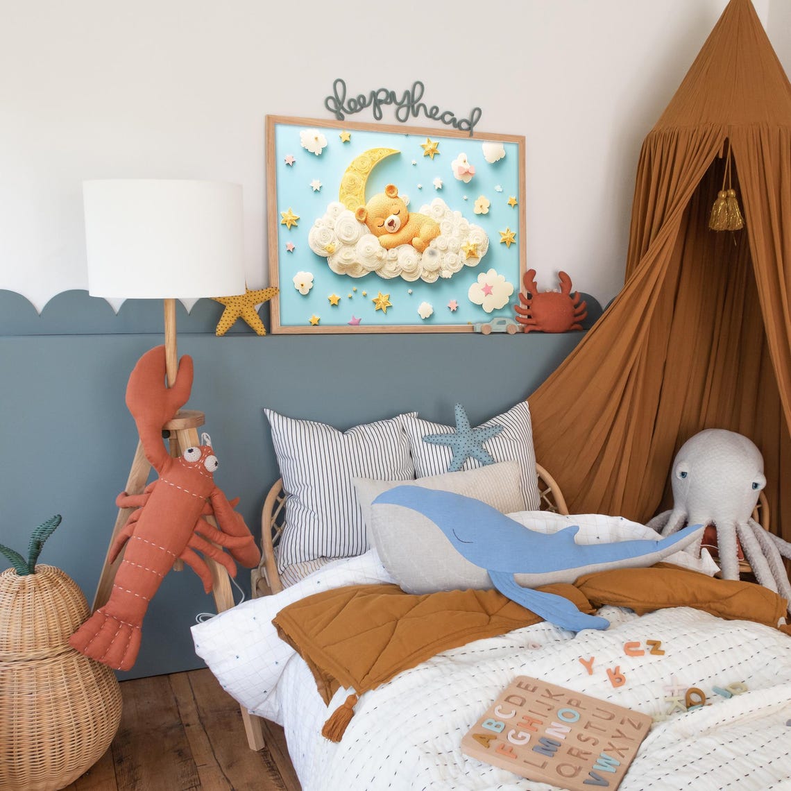 Sweet Sleeping Bear Moon Cloud Cute Nursery Paper Art Poster - Image 2