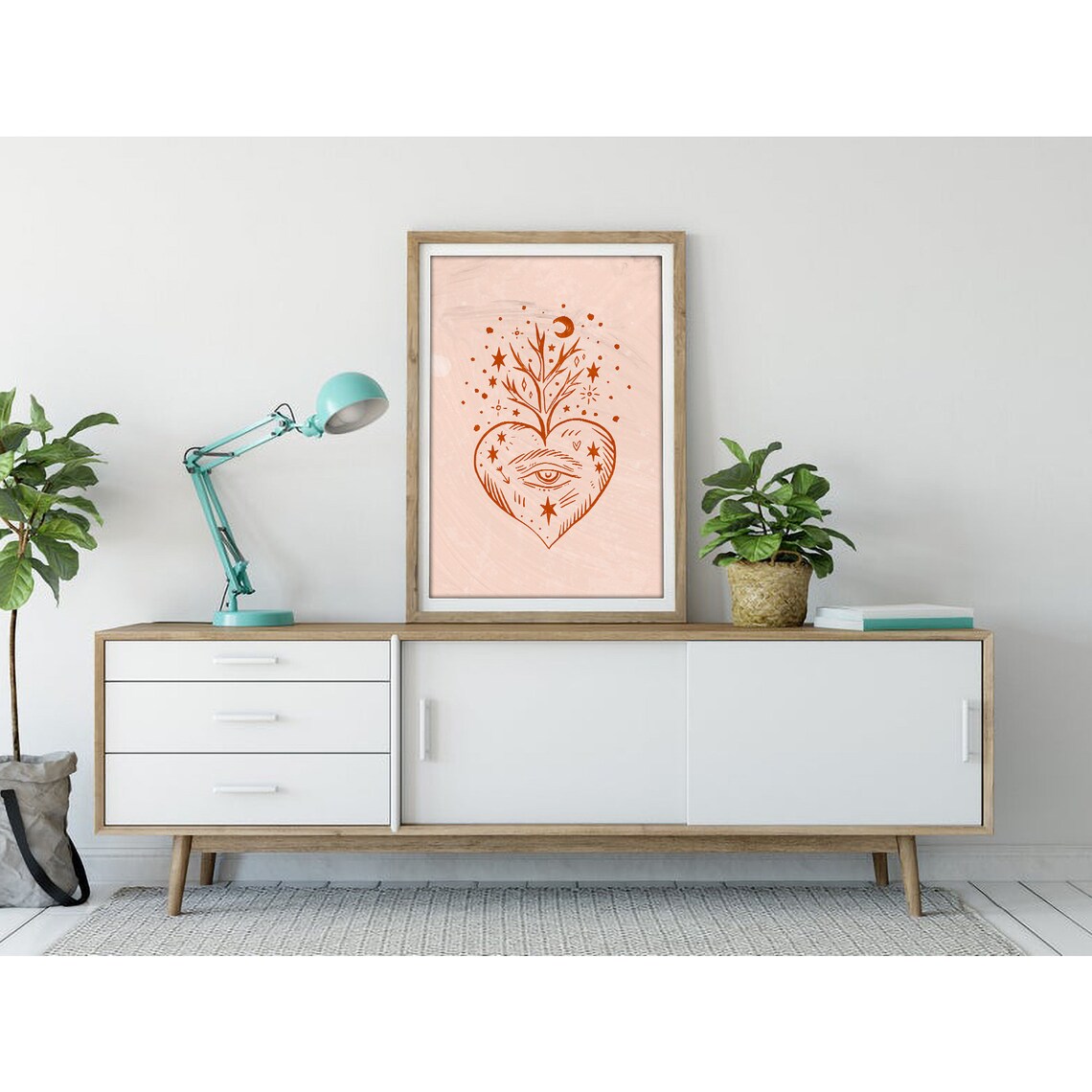 Terracotta Folk Heart with Eye Tree Branches Poster for Modern Home Decor - Image 3