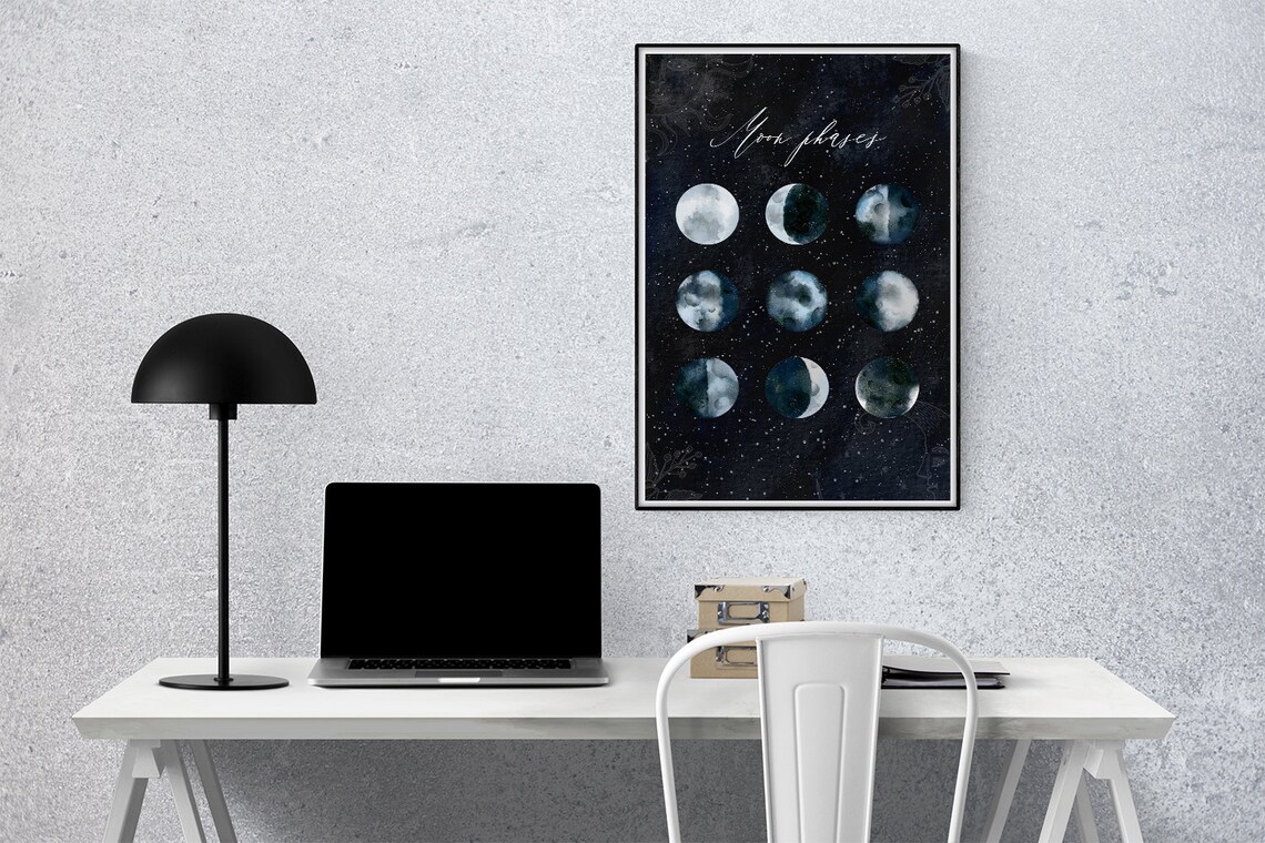 Moon Phases Print, Celestial Watercolor Poster - Image 3