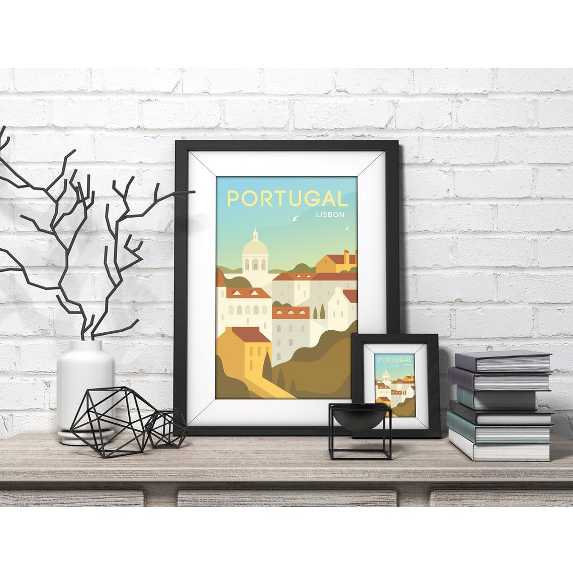 Lisbon Portugal Hillside Old Town Mid Century Retro Travel Poster - Image 4