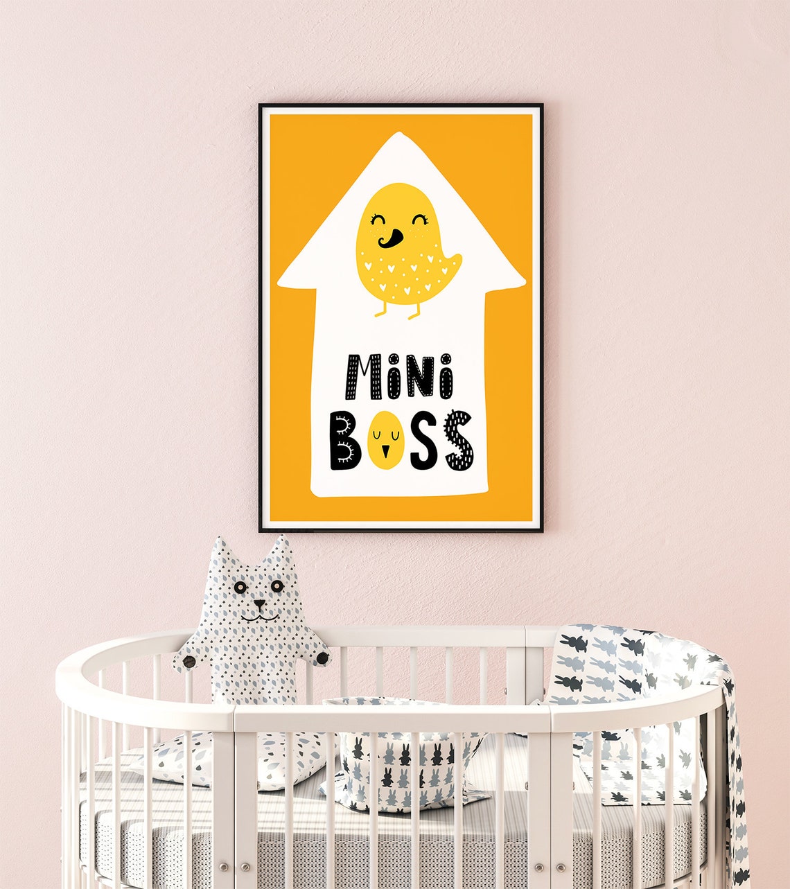 Mini Boss Cute Little Yellow Chick Mustard Nursery Art Poster - Image 2