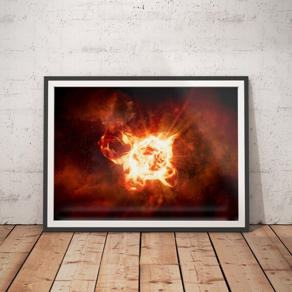 Blazing Star Eruption Fiery Orange Deep Space Astronomy Art Poster