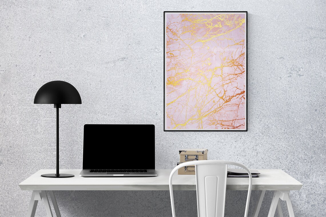 Blush Pink Marble Fine Gold Vein Contemporary Abstract Art Poster - Image 3