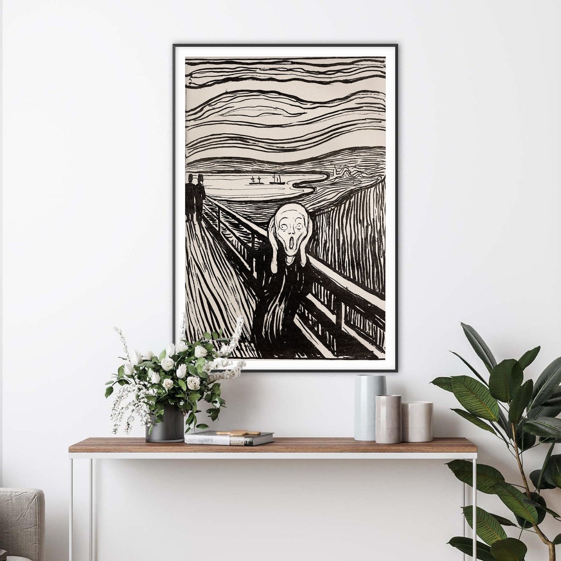 Edvard Munch The Scream Black and White Lithograph Art Poster - Image 2