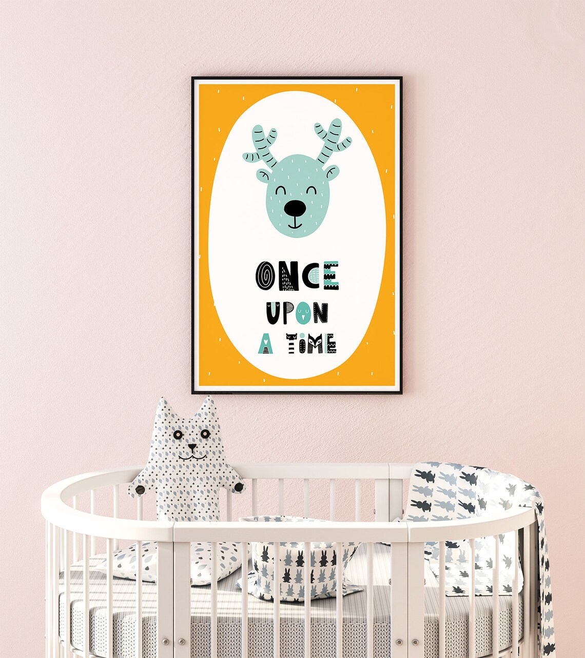 Once Upon A Time Happy Smiling Deer Mustard Nursery Art Poster - Image 2