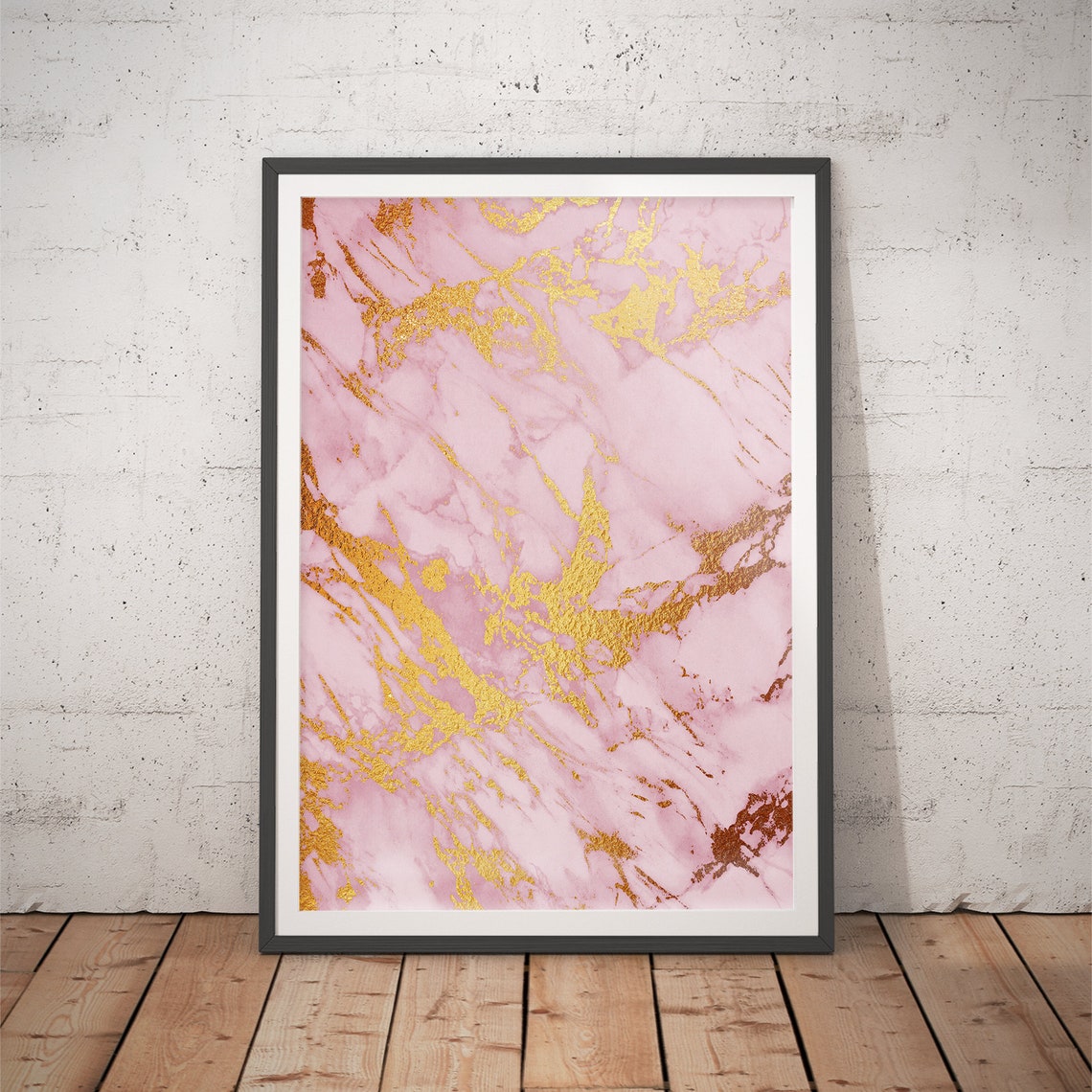 Pink Marble Gold Foil Diagonal Streaks Glam Modern Art Poster