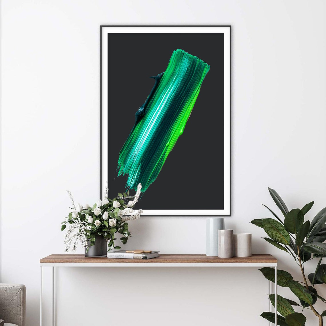 Green Brush Stroke Bold Vivid Abstract Minimalist Modern Poster - Image 2