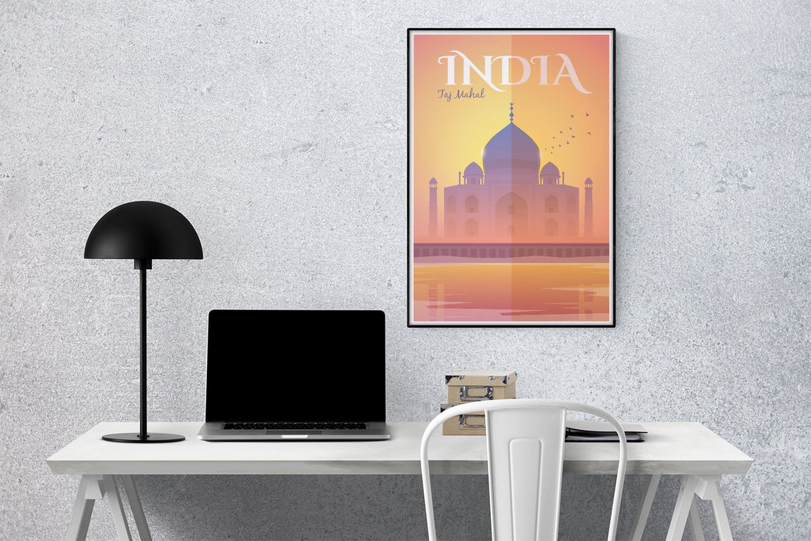 India Taj Mahal Golden Sunset Minimalist Gradient Travel Wall Art - Image 3