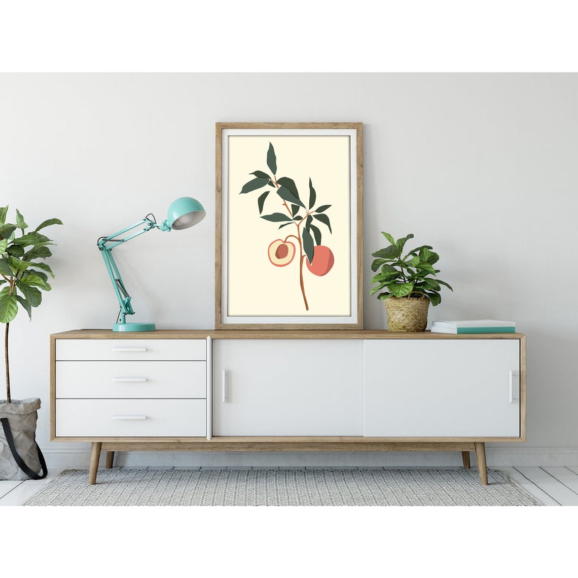 Peach Tree Branch with Green Leaves Botanical Illustration Poster - Image 3