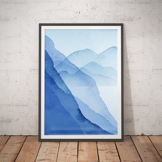 Mountain Watercolor Landscape Print No12 Contemporary Minimalist Wall Art Decor Ideas For Bedroom Kitchen Or Living Room