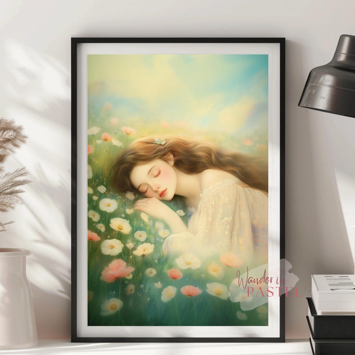 Sleeping Woman Flower Meadow Dreamy Pastel Peaceful Portrait Poster