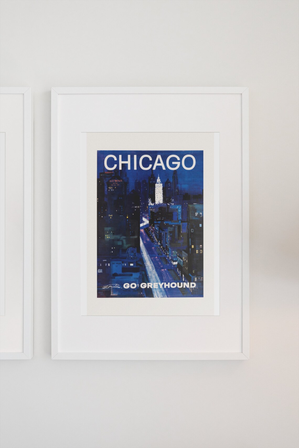Chicago Go Greyhound Night Skyline Vintage Bus Travel Poster - Image 3