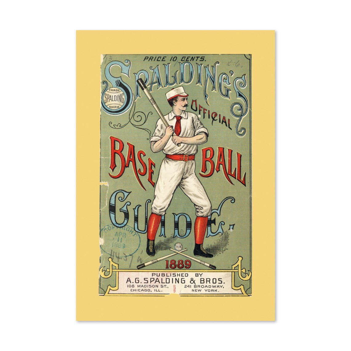 1889 Spaldings Official Base Ball Guide Vintage Sports Poster