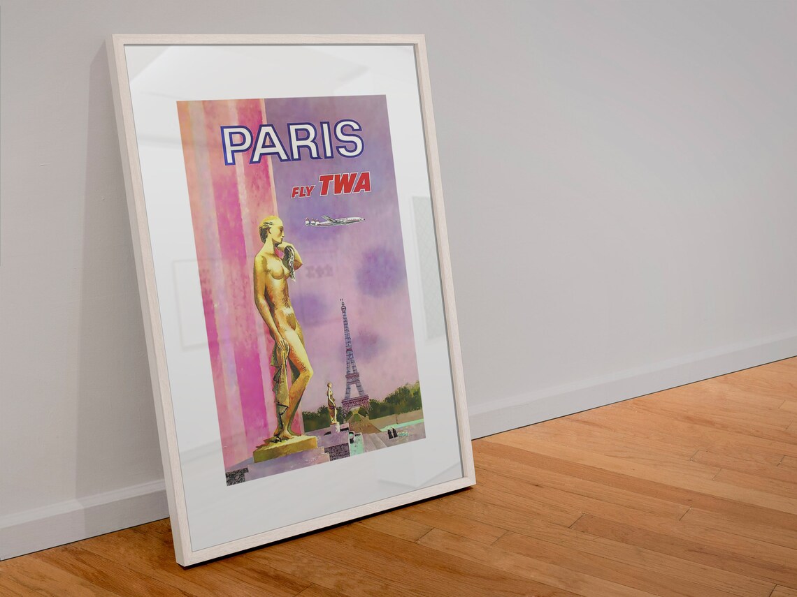Paris Fly TWA Vintage Airline Eiffel Tower Golden Statue Poster - Image 4