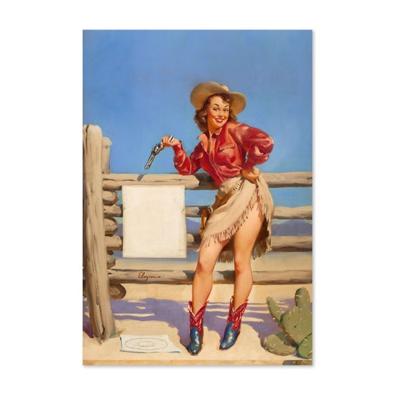 Beat That Cowgirl Western Vintage Style Elvgren Pin Up Girl Poster For Gifts And Wall Art Dcor