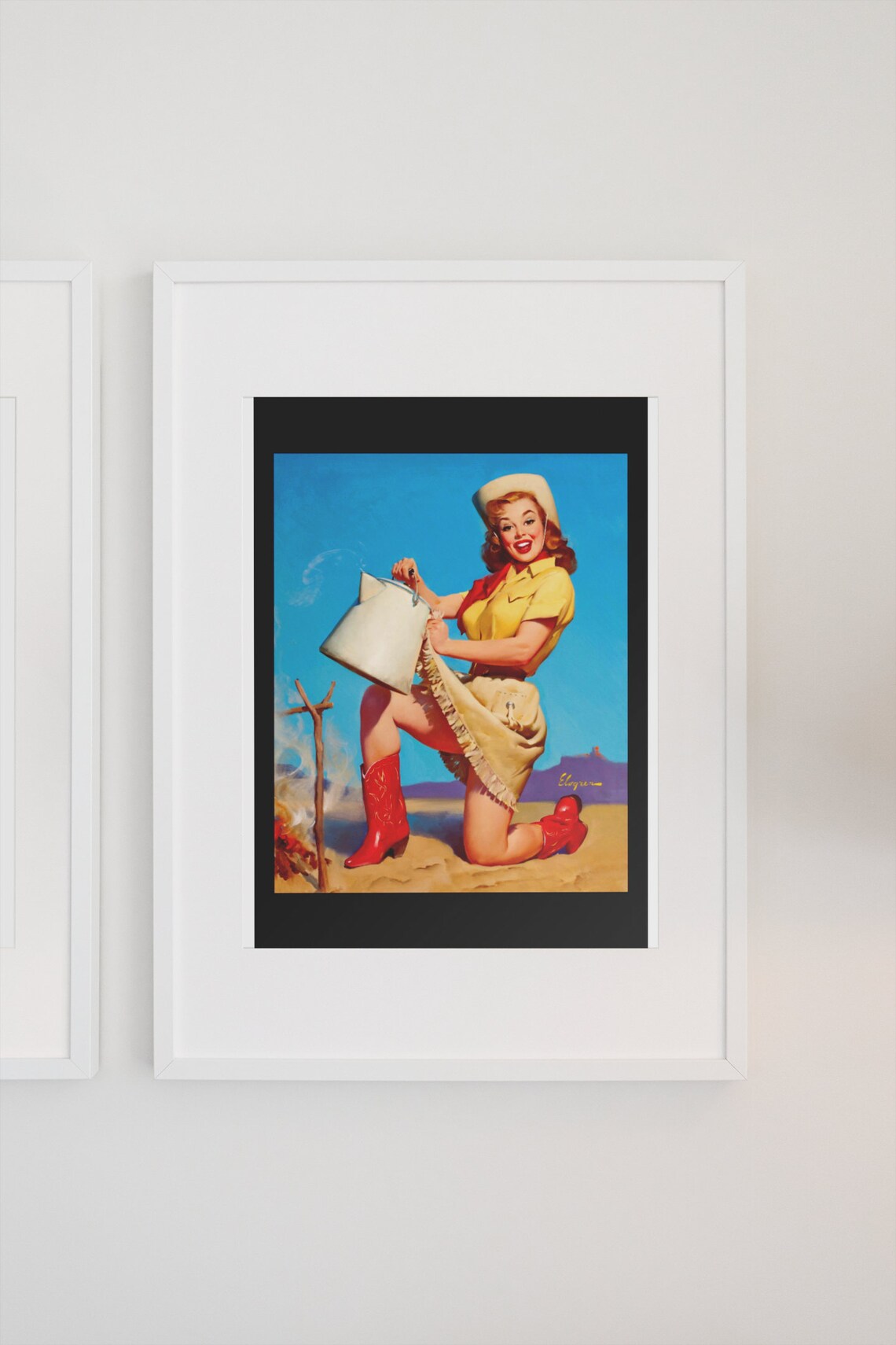 Elvgren Tops in Service Cowgirl Coffee Kettle Campfire Art Poster - Image 3