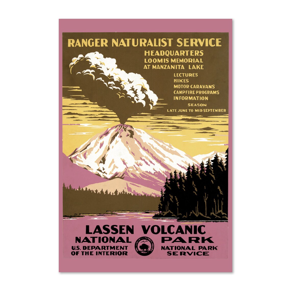 Lassen Volcanic National Park 1938 Ranger Naturalist Service WPA Poster