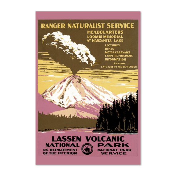 Lassen Volcanic National Park 1938 Ranger Naturalist Service WPA Poster
