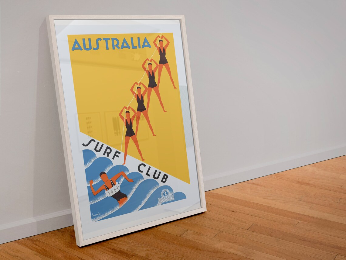 Australia Surf Club Art Deco Lifesavers Vintage Travel Poster - Image 4