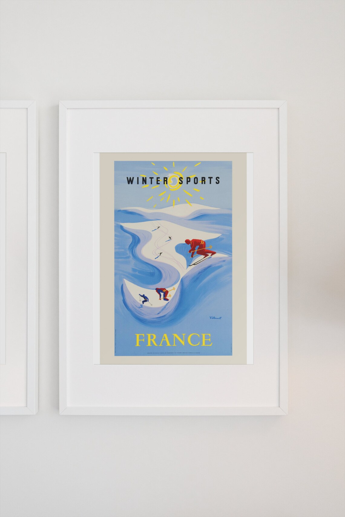 Classic Villemot Winter Sports France Vintage Ski Slope Poster - Image 3