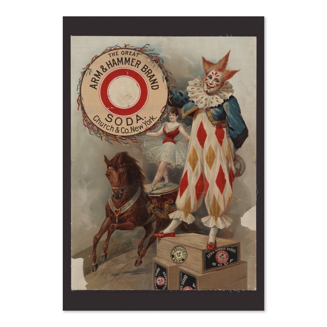 Classic Arm and Hammer Vintage Clown Circus Baking Soda Poster
