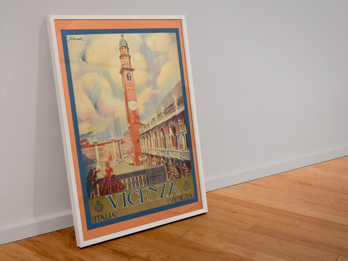 Vicenza Italia Venezia Basilica Palladiana 1940s Italian Travel Poster - Image 4