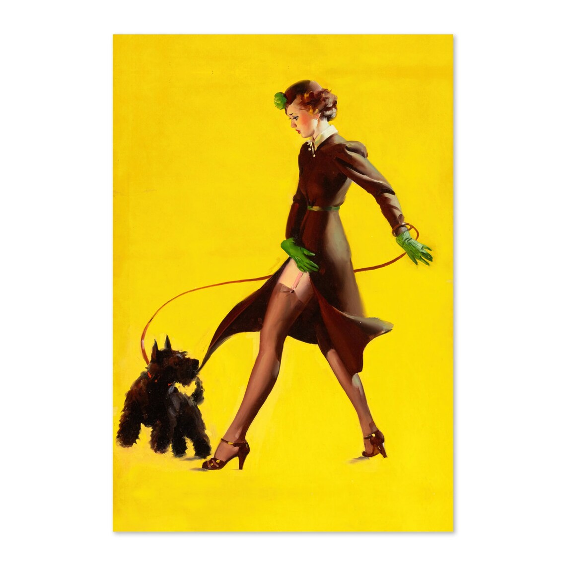 Gil Elvgren Mans Best Friend Scottish Terrier Yellow Art Poster