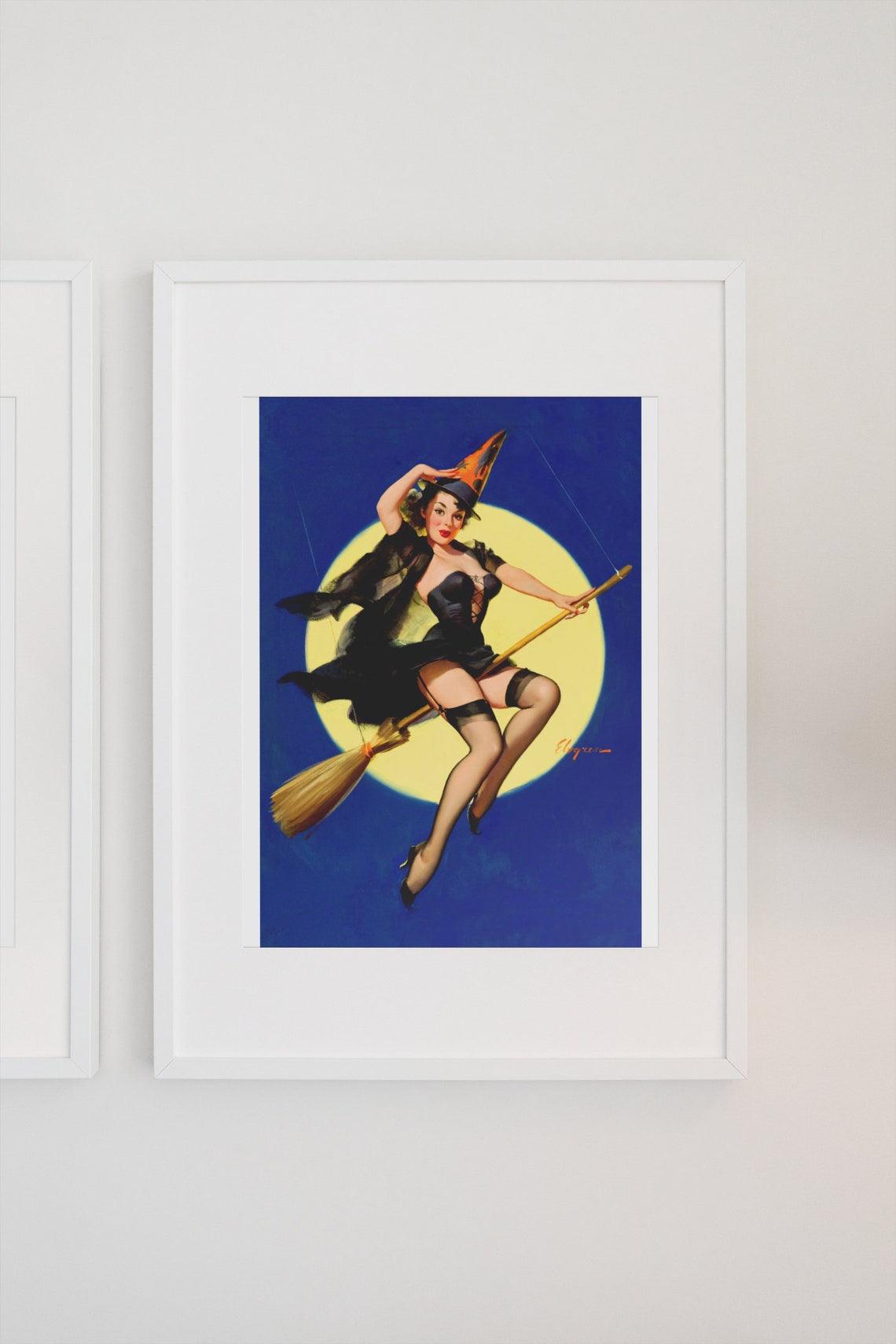 Gil Elvgren Riding High Halloween Witch Broomstick 1950s Pinup Poster - Image 3