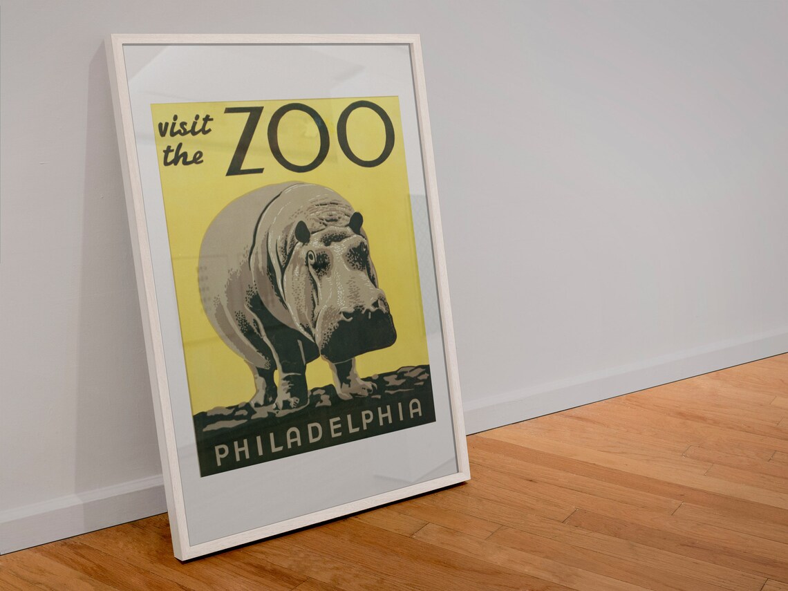 Visit The Zoo 1930s Philadelphia Hippo Vintage Art Print - Image 4