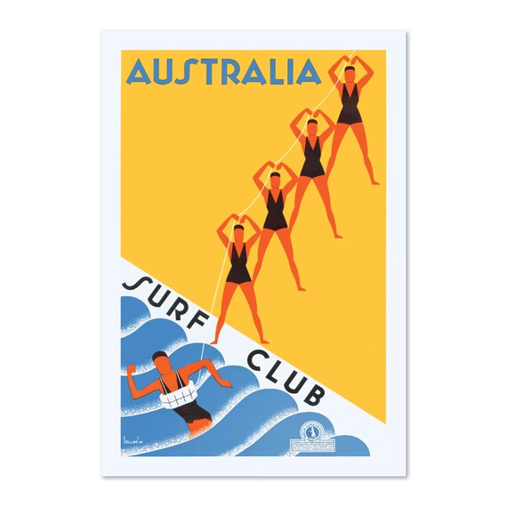 Australian Surf Club 1930s Vintage Style Travel Poster Classic Collection Art Print For Gifts And Wall Art Dcor