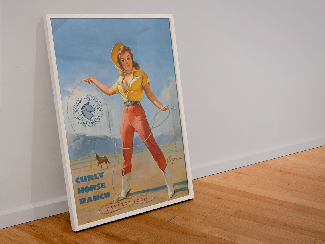 Gil Elvgren Perfect Form Curly Horse Ranch Cowgirl Lasso Poster - Image 4