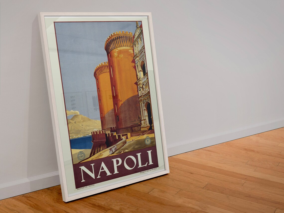 Napoli Vintage Italian Travel Poster Castel Nuovo Vesuvius Bay View - Image 4