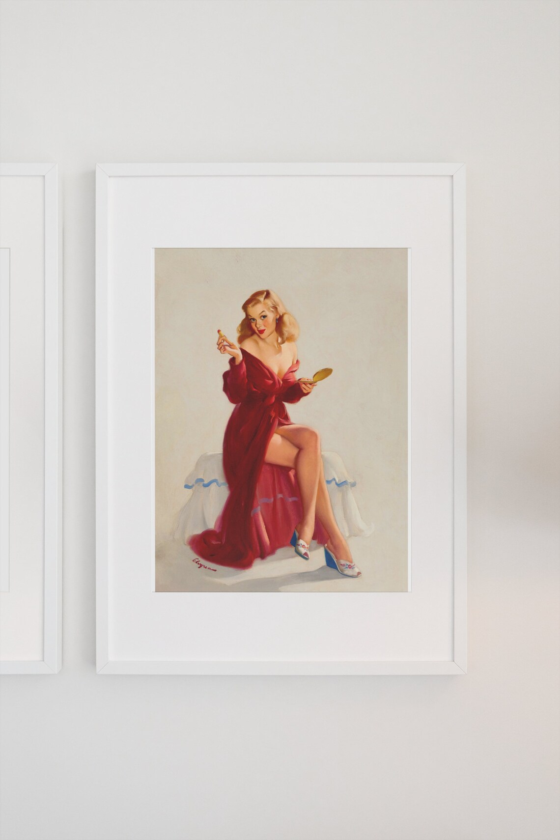 Gil Elvgren Lipstick Mirror Vintage Red Robe Retro Pinup Poster - Image 3