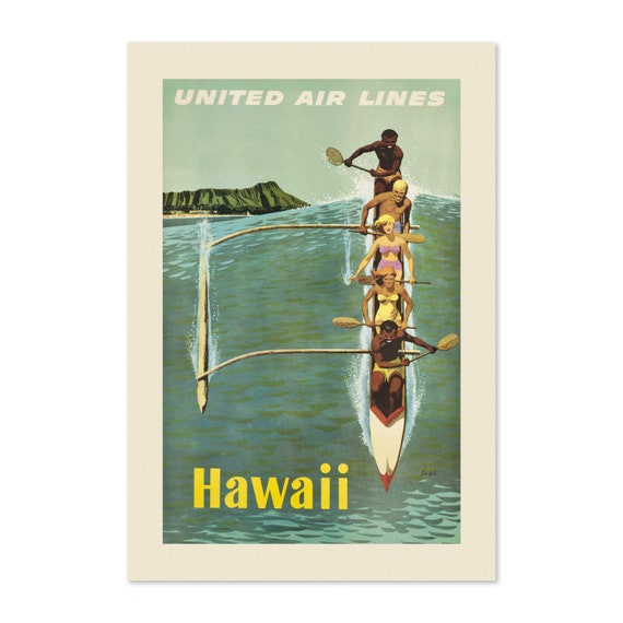 Hawaii 1960s Outrigger Canoe Vintage Travel Poster