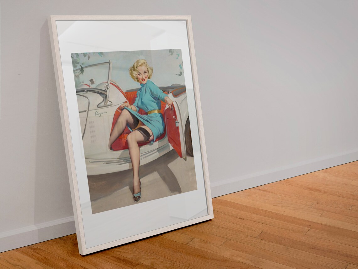 Gil Elvgren Lets Go Driving Red Convertible Car Pinup Poster - Image 4
