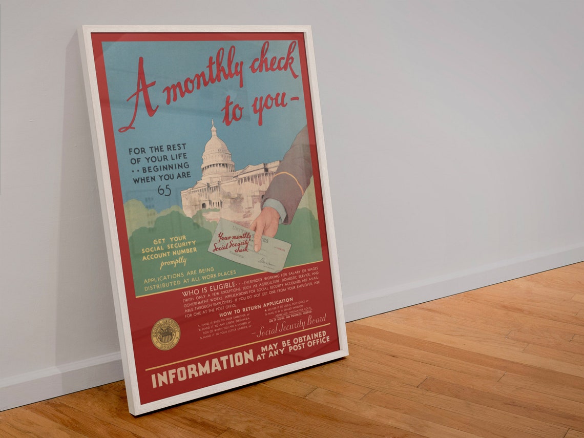 1935 Social Security Monthly Check For Life U.S. Government Poster - Image 4
