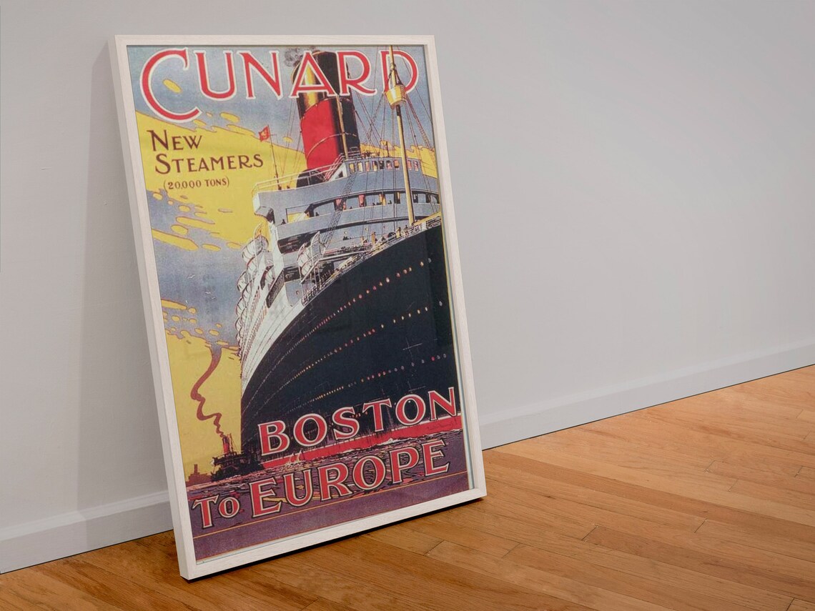 Cunard New Steamers Ocean Liner Boston to Europe Travel Poster - Image 4