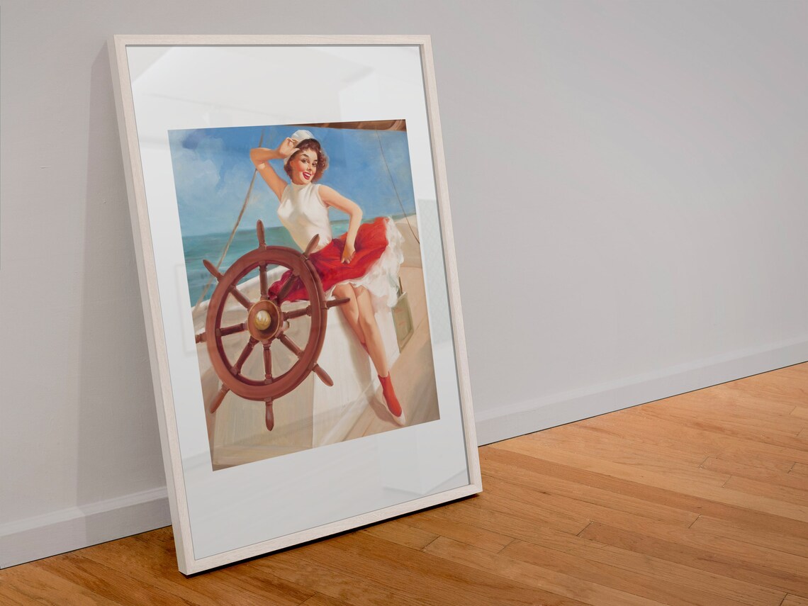 Elvgren Sailor Girl Ships Wheel Pin Up Sailing Vintage Art Poster - Image 4
