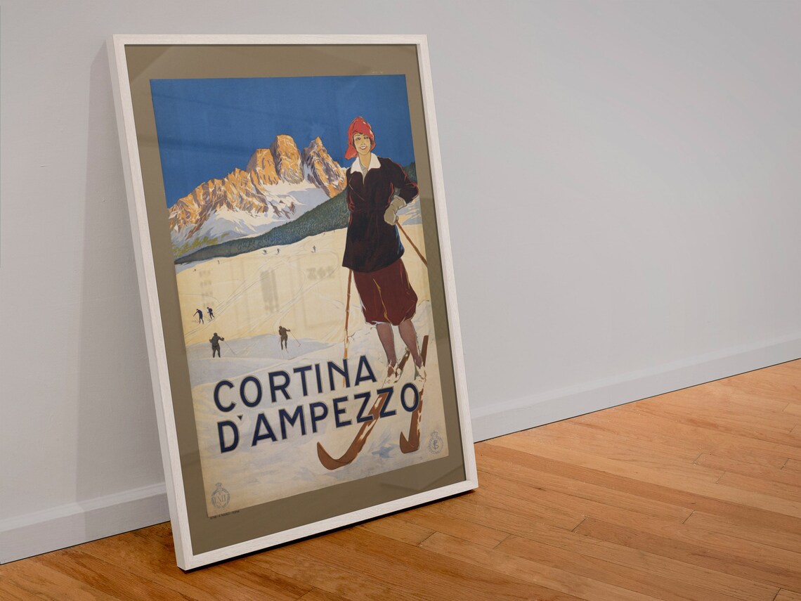 Ski Cortina D'Ampezzo 1920 Vintage Travel Poster - Image 4