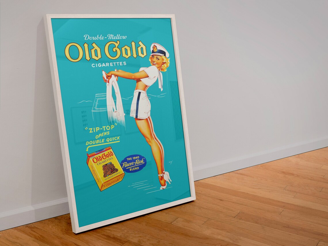 Vintage Old Gold Cigarettes 1940 Pin Up Sailor Girl Ad Poster - Image 4